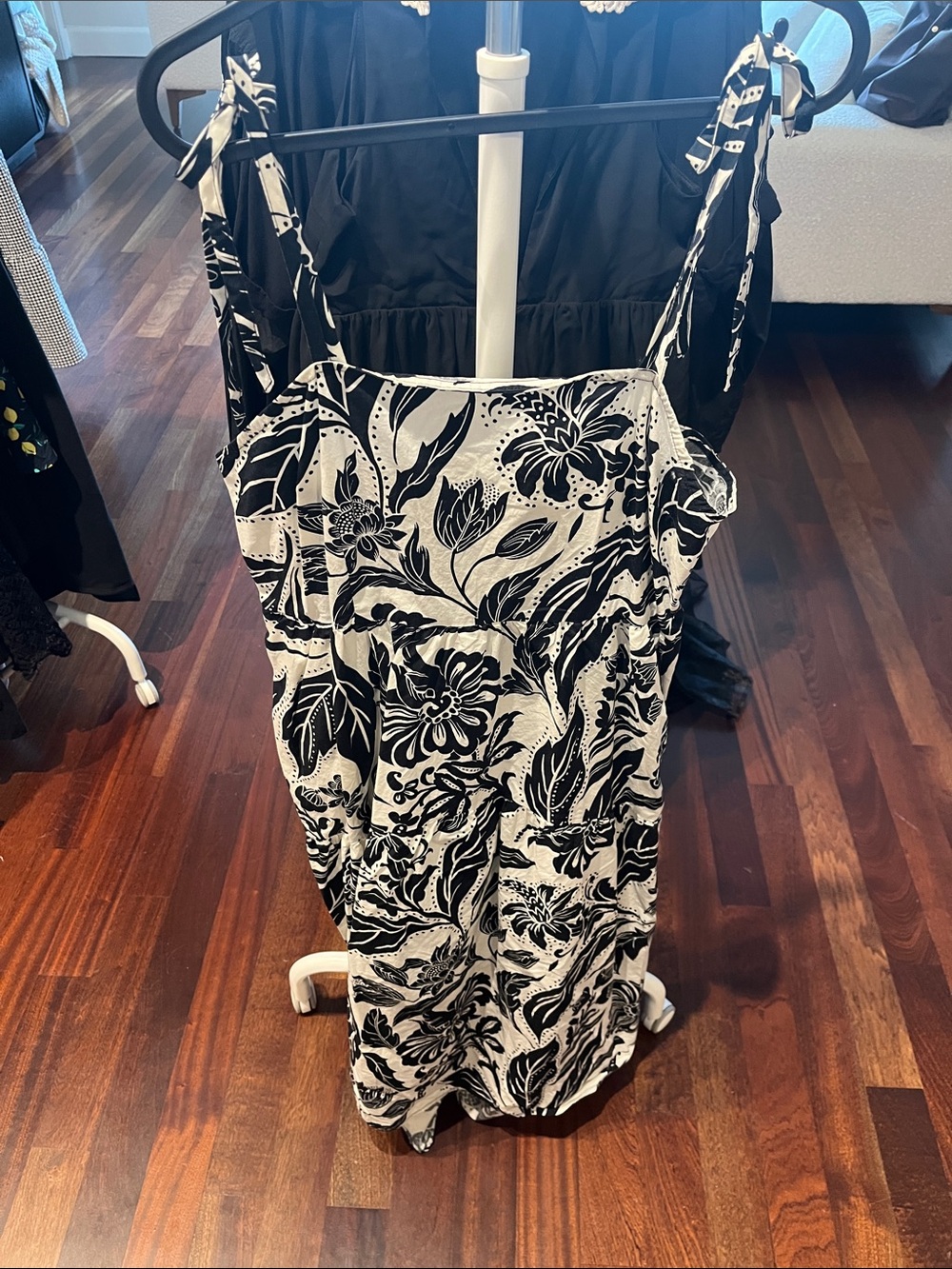 Who What Wear Black and White Floral Tie-Shoulder Sundress